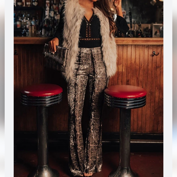 Anthropologie Sequin Snake Python Wide Leg Pants - Picture 4 of 13